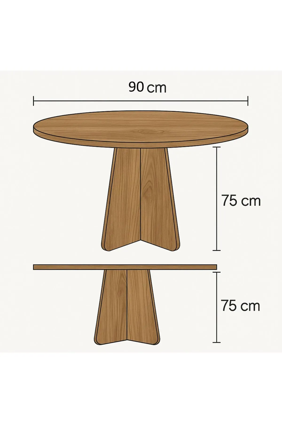 Modern Yuvarlak 90cm Yemek Masası-Mutfak Masası Traverten (SANDALYELER TEMSİLİDİR)