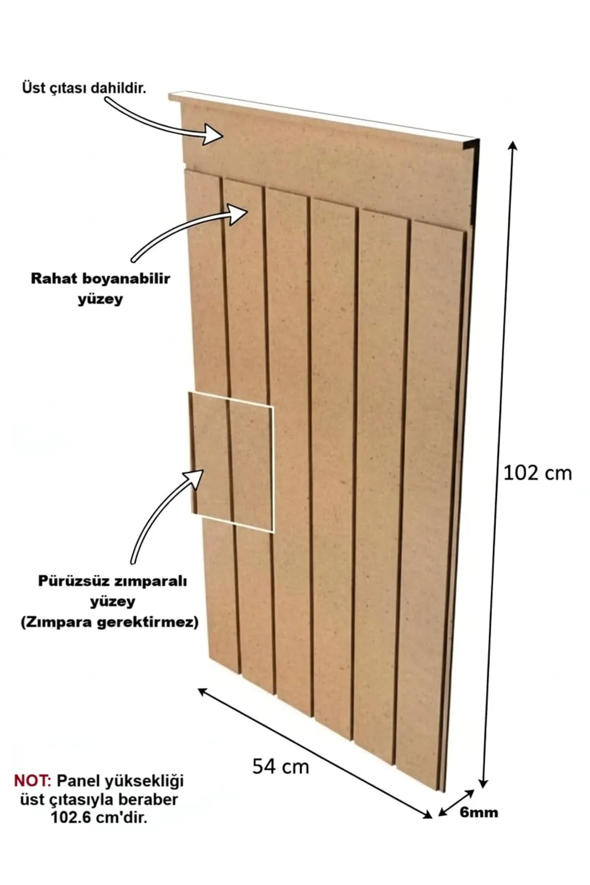 Mdf Cnc Işlemeli Dekoratif Boyanabilir Duvar Paneli(102X54CM) (6MM) Düz