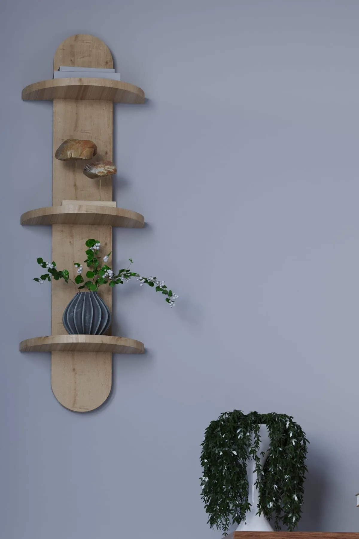 Çok Amaçlı Duvar Rafı Oval Safir Meşe