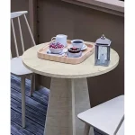 Modern 60cm Yuvarlak Yemek Masası-Balkon Masası-Mutfak Masası Traverten (SANDALYELER TEMSİLİDİR)